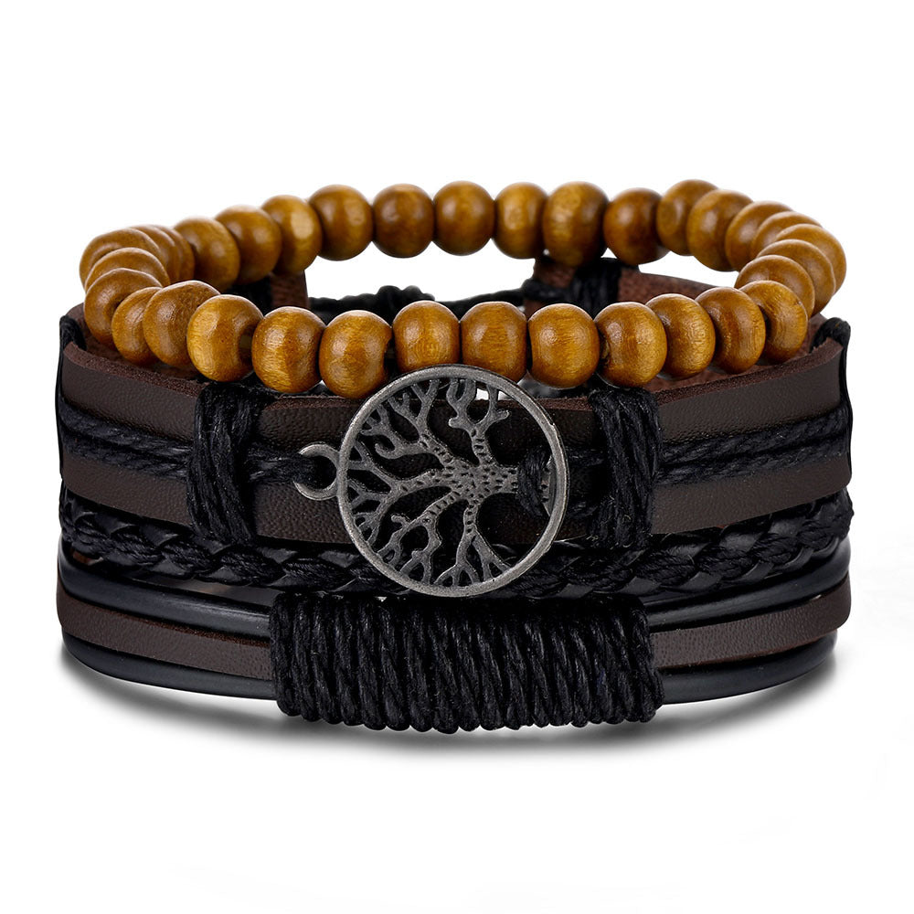 Men's Fashion Hollow Triangle Leather Bangles Multilayer Bracelet