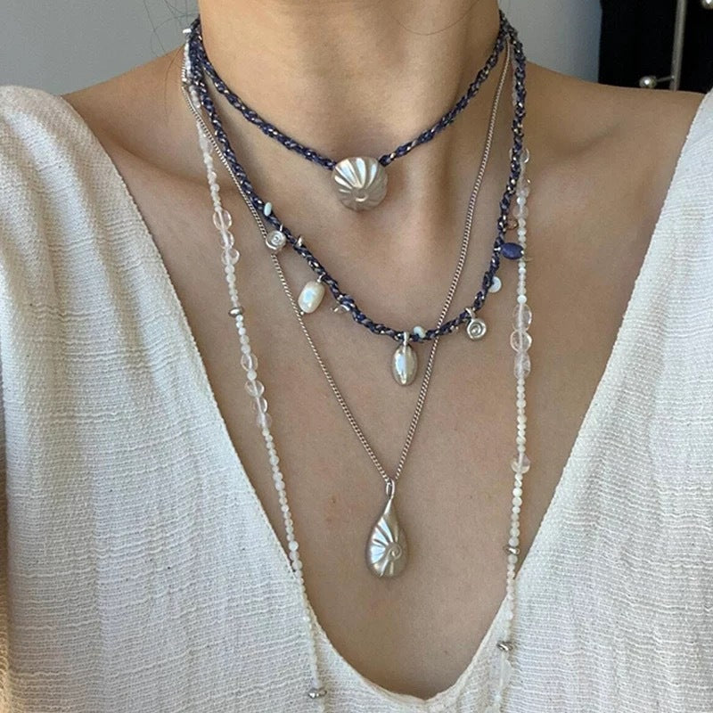 Pleated Shell Braid Rope Conch Niche Designer Hand-knitted Vintage Necklaces