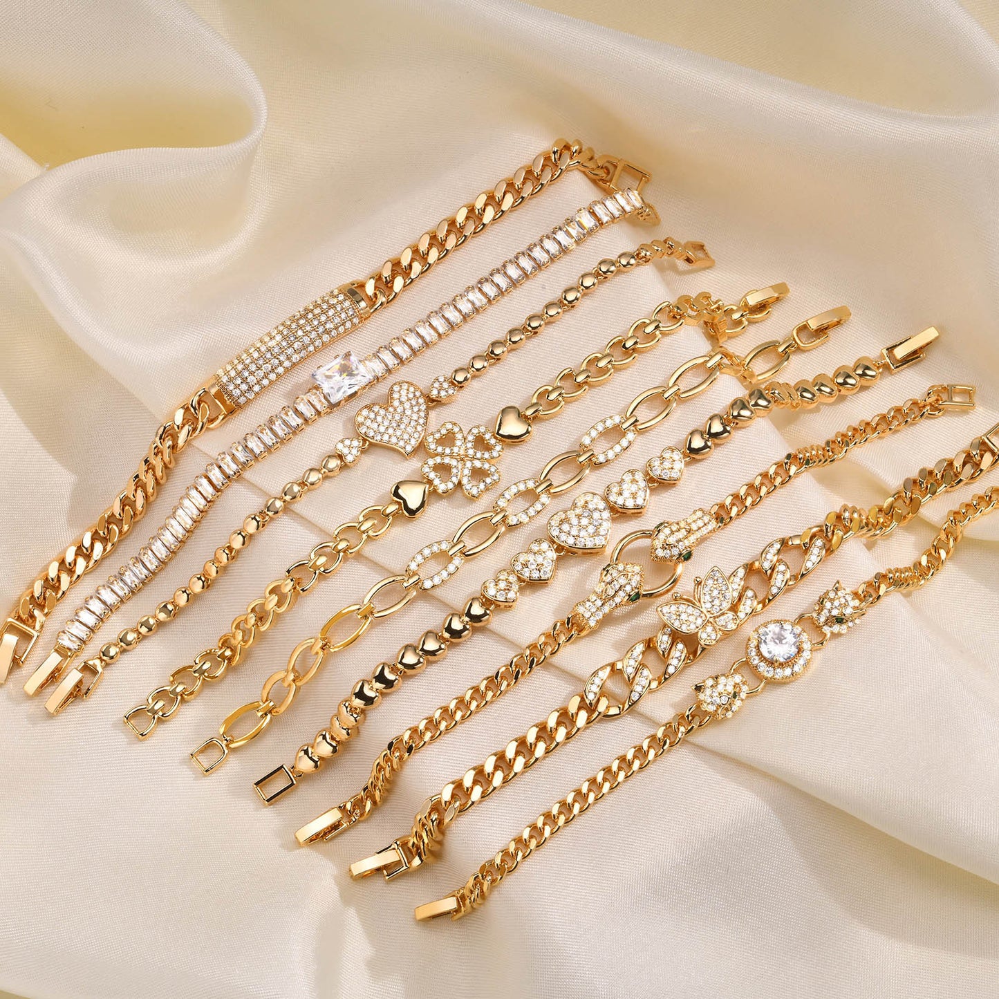 Women's Diamond Copper Square Zircon Golden Snake Bracelets