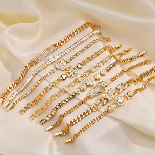 Women's Diamond Copper Square Zircon Golden Snake Bracelets