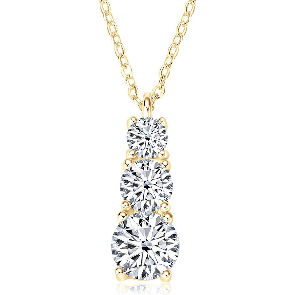 Women's Three-life Stone Zircon Inlaid Fashion Geometric Necklace