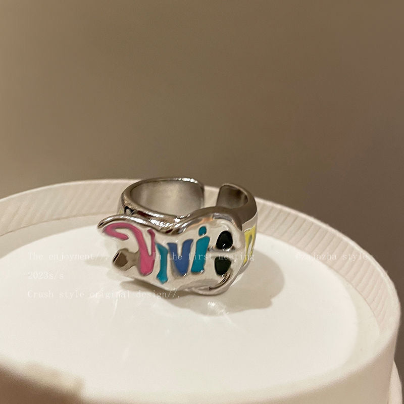 Women's Colorful Letters Love Heart-shaped Queen Mother Rings