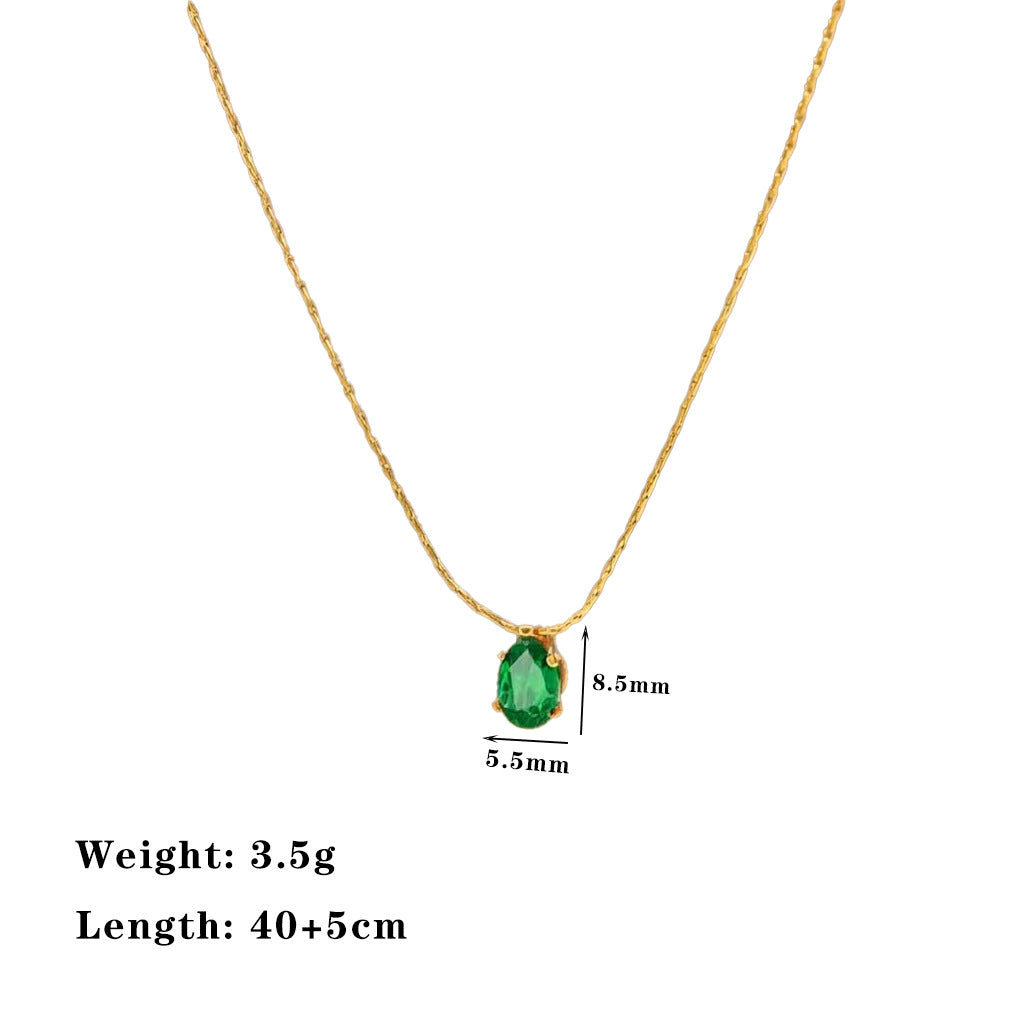 Women's Sense Emerald Suit Titanium Steel Clavicle Chain High Jewelry Set