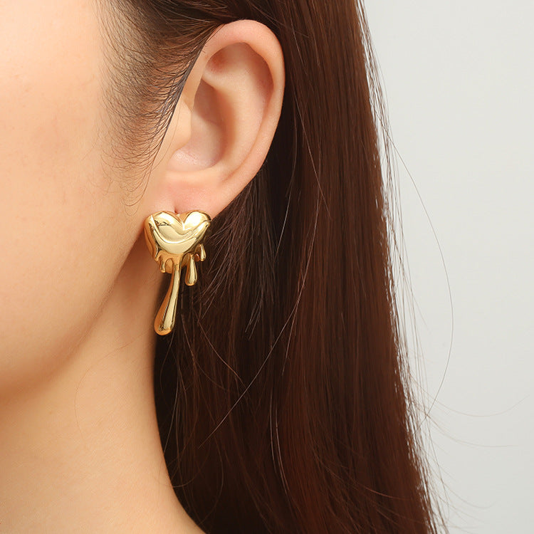 Gold-plated Stainless Steel Love Melting Female Earrings