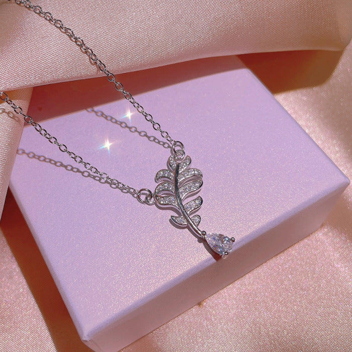 Women's Feather Zircon Clavicle Chain Diamond Simple Necklaces