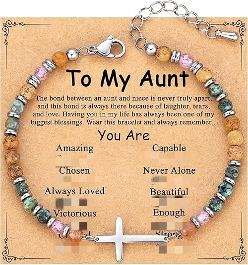 Women's Natural Stone Beaded Cross Lobster Buckle Adjustable Band Bracelet