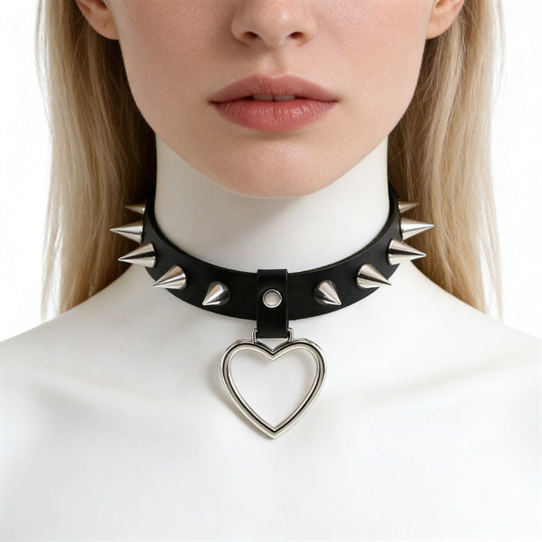 Leather Female Black Spike Punk Gothic Collar