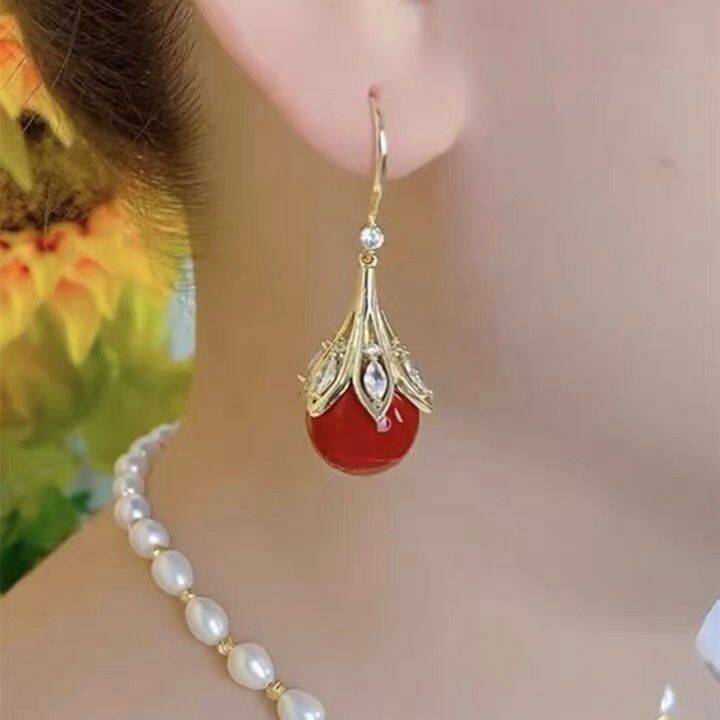 Trendy Red Bulb Light Luxury Refined Grace Festive Design Earrings