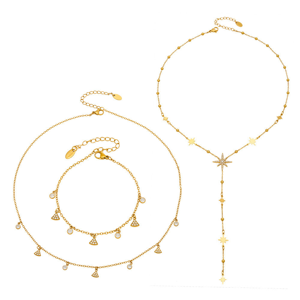 Luxury Fashion Zircon Six-pointed Star Word Twin Stainless Jewelry Set