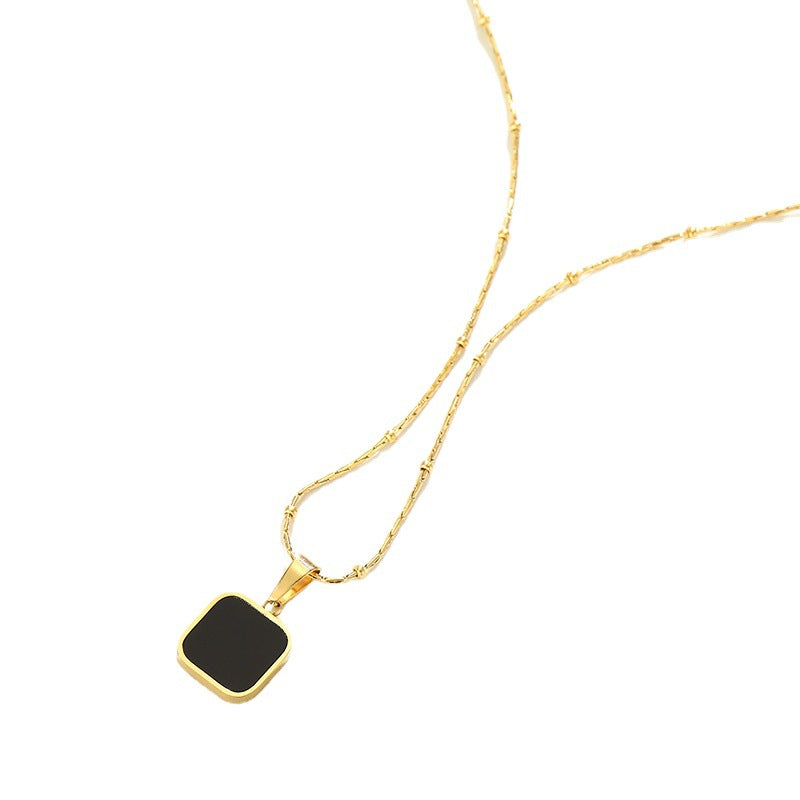 Women's & Men's Black Dark Geometric Square For Titanium Necklaces