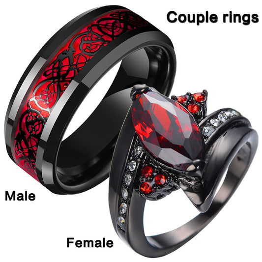 Men's Eye Ruby Female Stainless Steel Dragon Pattern Ring