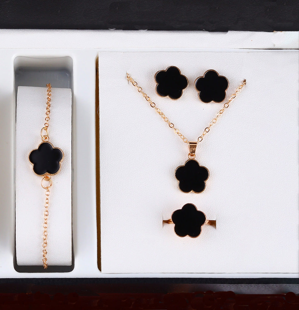 Korean Style Five Leaf Flower Fashion Lucky Ear Jewelry Set