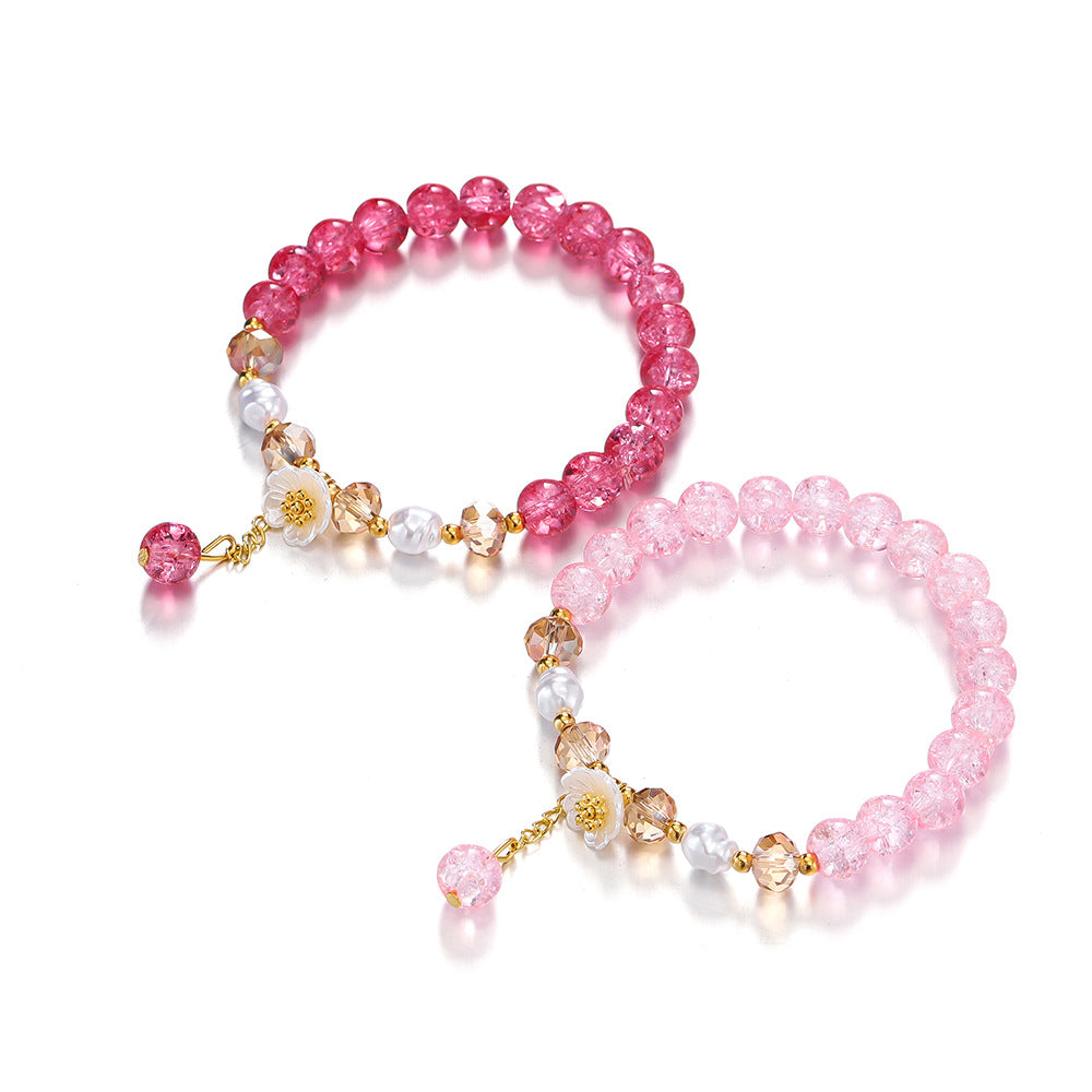 Children's Colored Glaze Glass Chipping Beads Camellia Beaded Bracelets