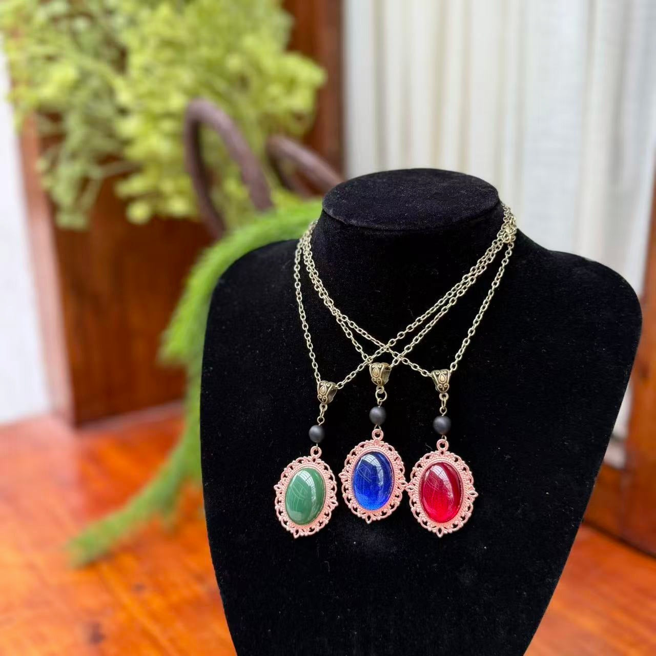 Personality Red Blue Green Gemstone Copper Pendants