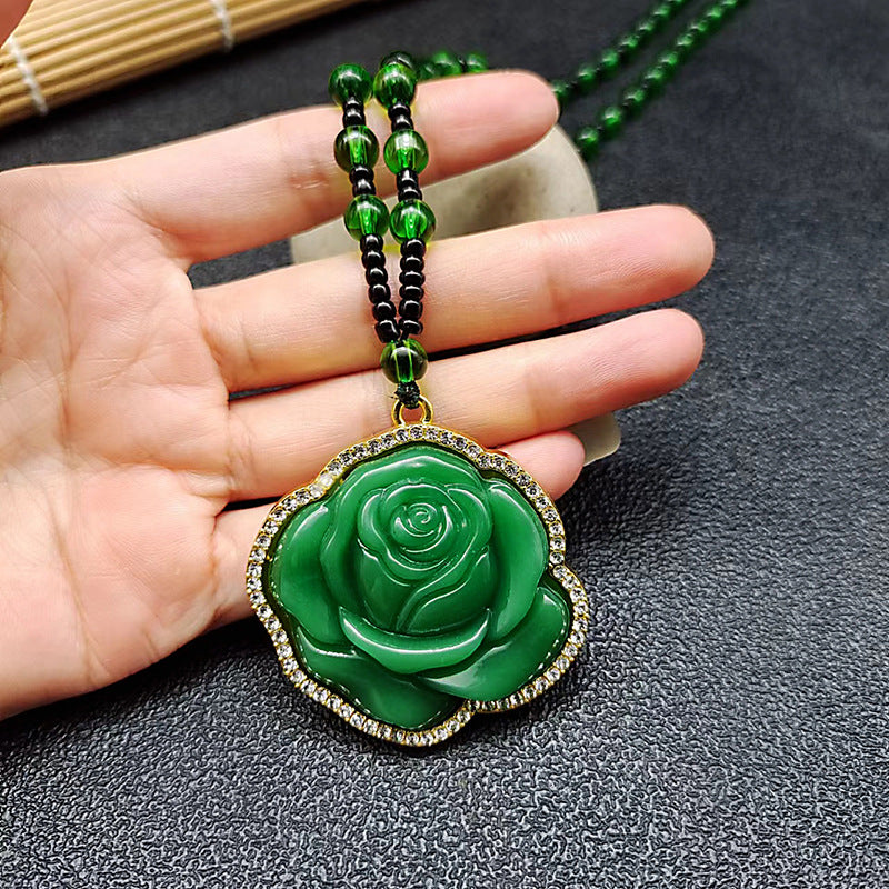 Buddha Imitation Jade Dark Green Fox Necklaces