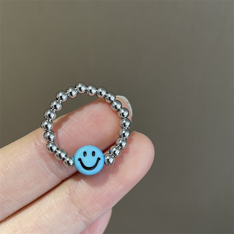 Women's Colorful Smiley Elastic Simple Beaded Index Rings