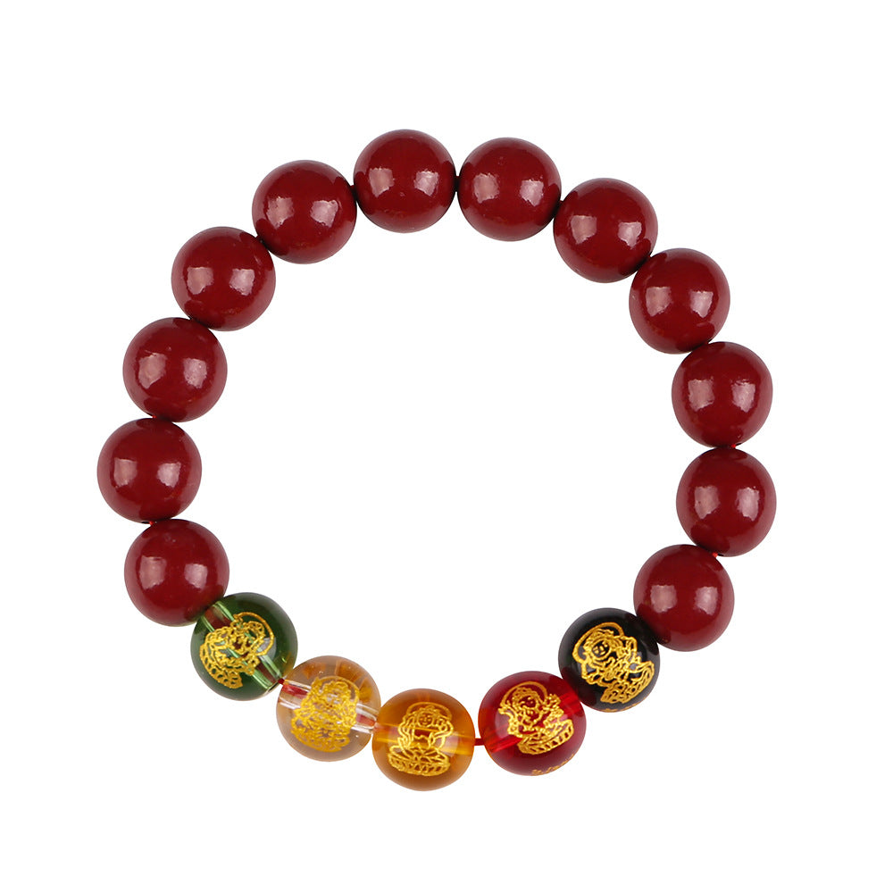 Women's & Men's Five Gods Of Wealth Vermilion Sand Life Gift Red Rope Bracelet