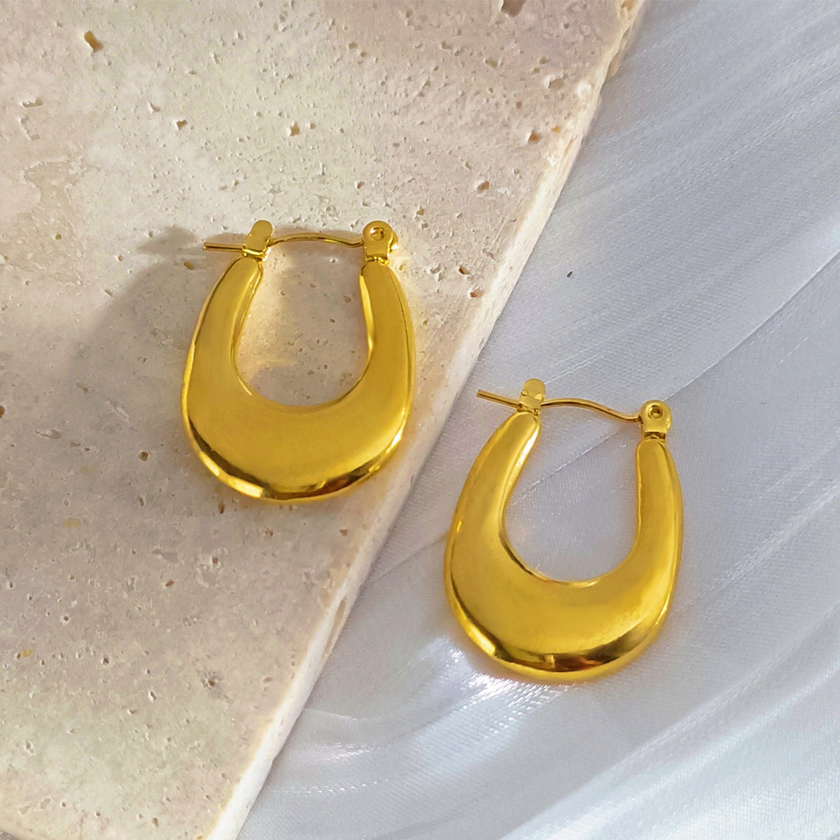 Women's Stainless Steel Hydraulic Gold Plated Ear Clip Earrings