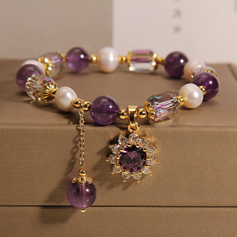 Women's Natural Amethyst Beaded For Mild Luxury Retro Bracelet