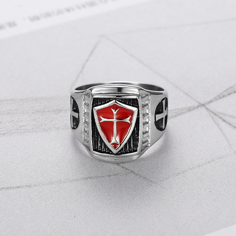 Men's Stainless Steel Oil Dripping Red Cross Hip Hop Street Snap Ring