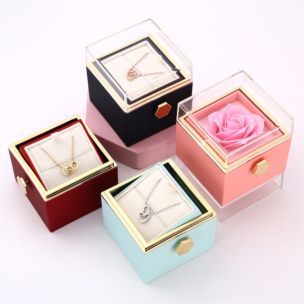 Lettering Stainless Steel Heart-shaped With Rotating Jewel Case Packing Reversible Necklace