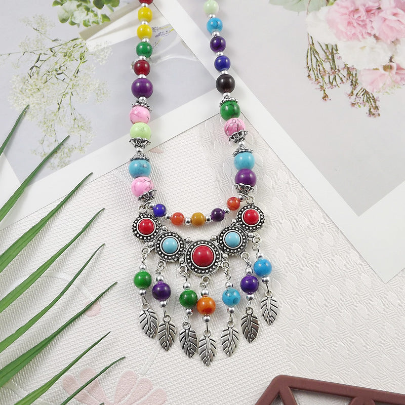 Ethnic Tibetan Colorful Beads Female Phoenix Necklace