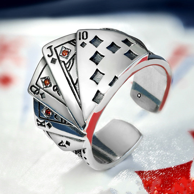 Women's & Men's Retro Poker Neutral Open Flush Gambler Ring