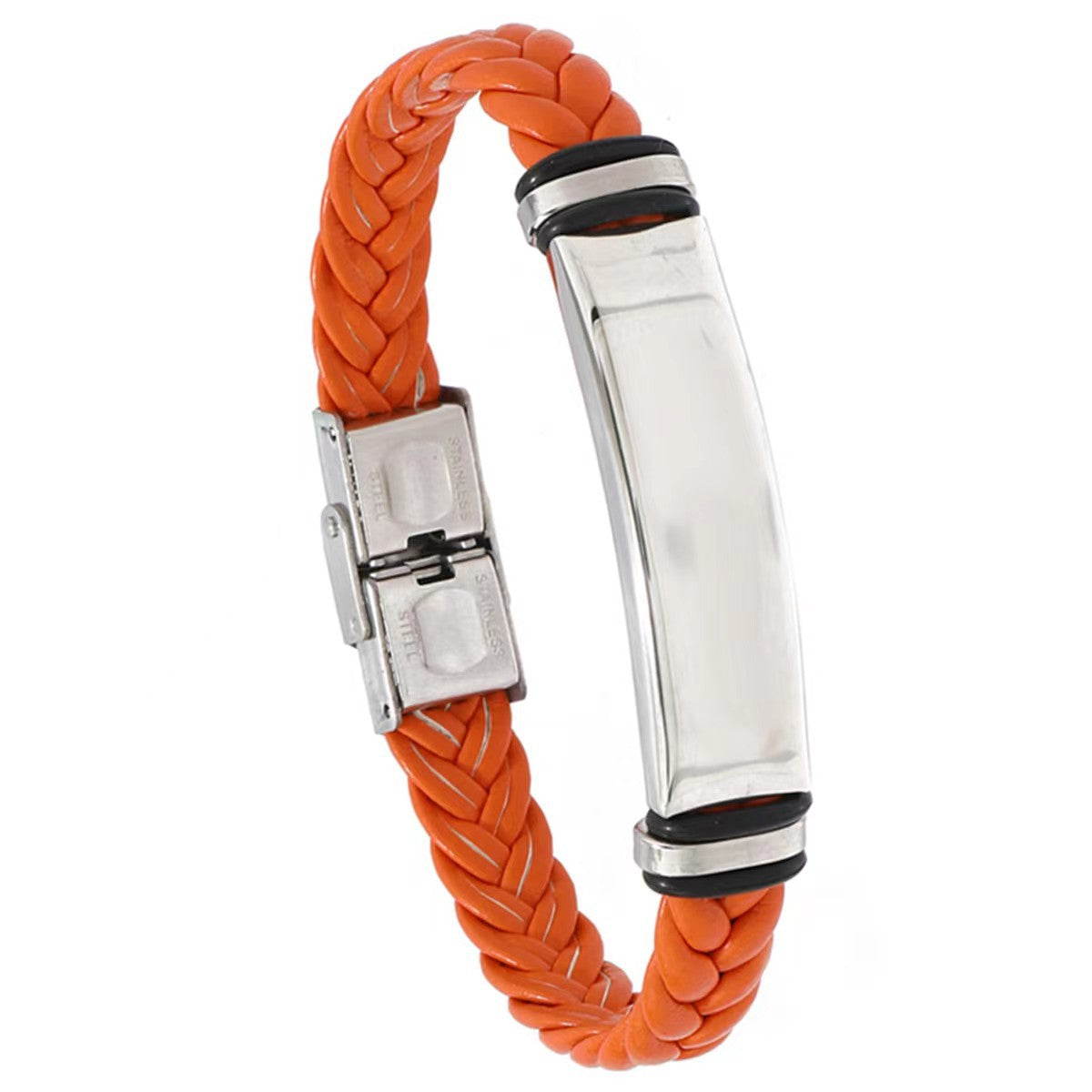 Simple Casual Stainless Steel Leather Woven Bracelets