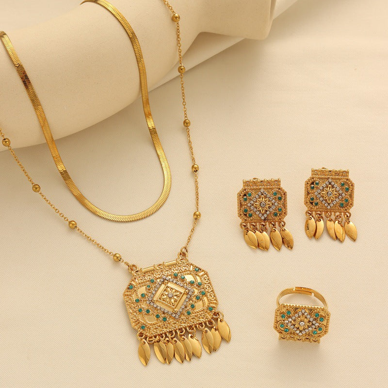 Turkish Ethnic Style Gold Plated Square Full Jewelry Set