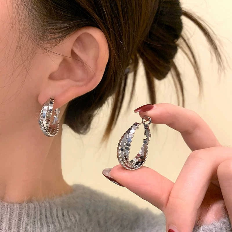 Women's Niche Design Sier Twisted Hoop Light Earrings
