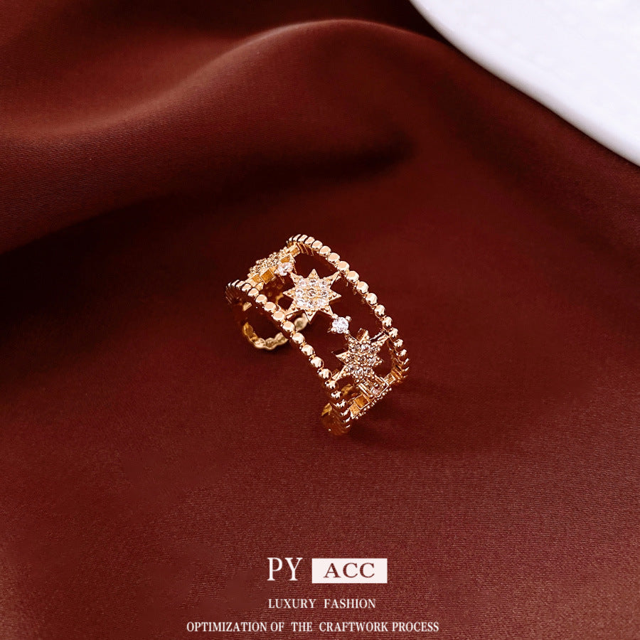 Zircon Round Hollow Opening Light Luxury High-grade Sense Ring
