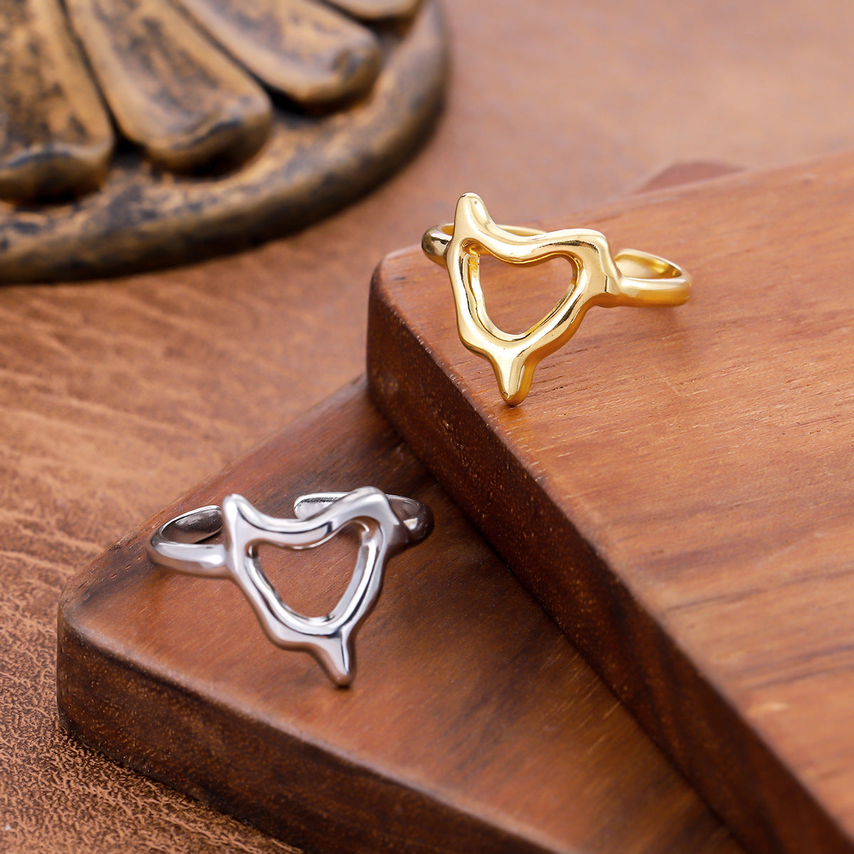 Liquid Shaped Love Heart-shaped Sweet Fairy Style Small Open Stainless Ring