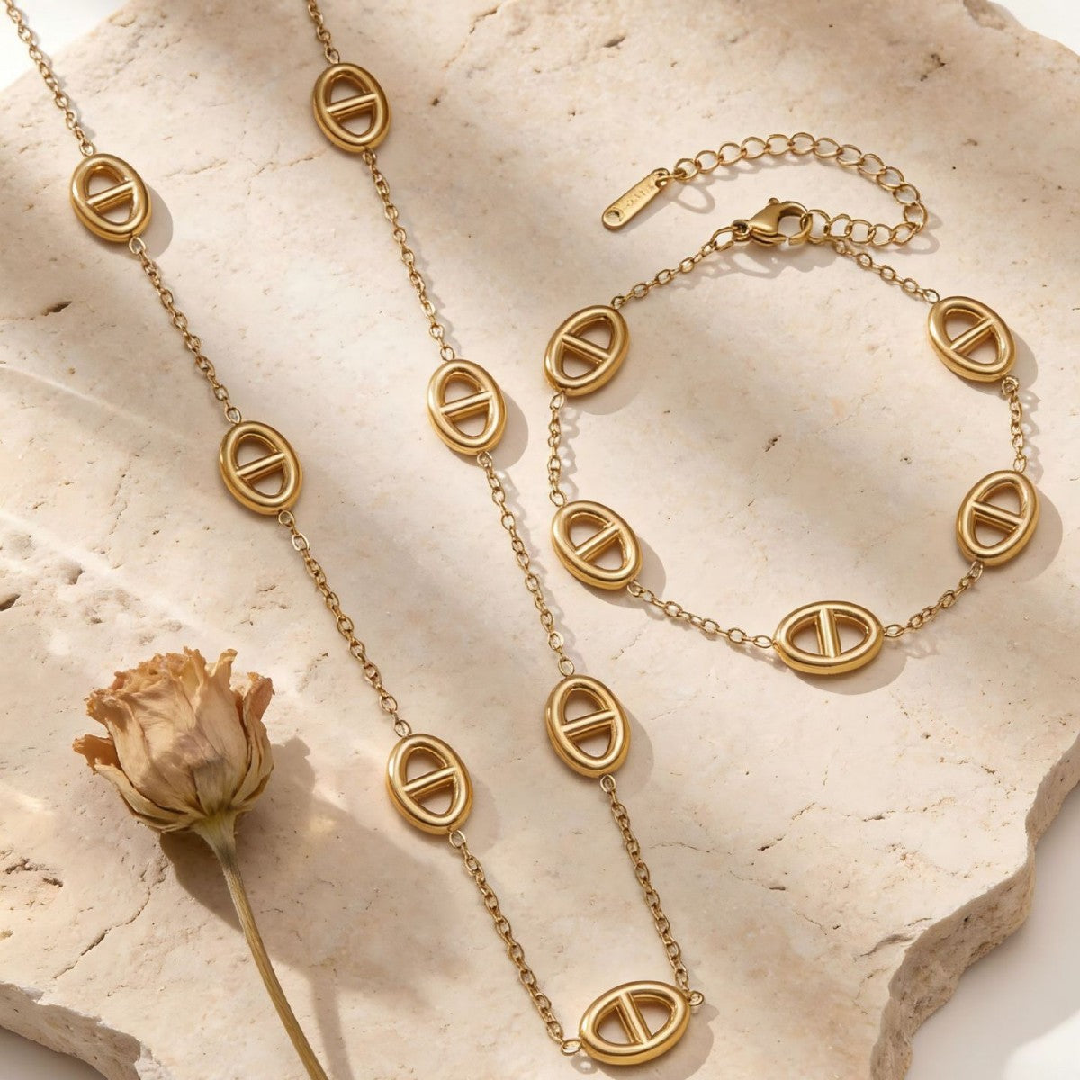 Elegant Pig Nose Sweater Chain Stainless Jewelry Set