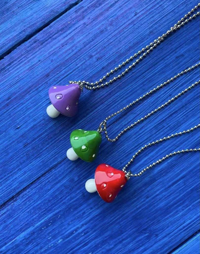 Children's Steel Ball Bead Chain Mushroom Color Hip Hop Necklace