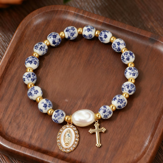 Ceramic Blue White Porcelain Cross Bow Bracelet