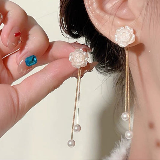 Women's Camellia Tassel For Design Premium Light Stud Earrings