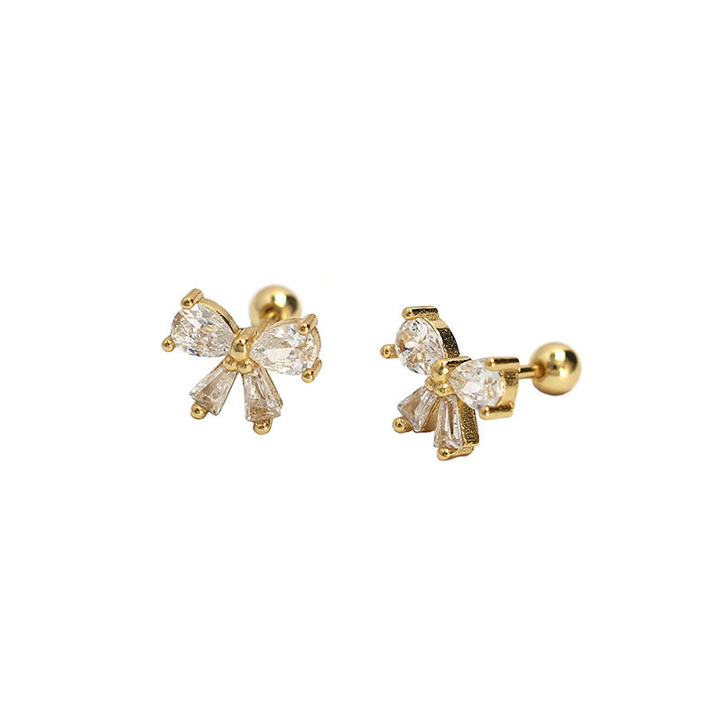 Women's Threaded Sier Bow Piercing Ear Sweet Earrings