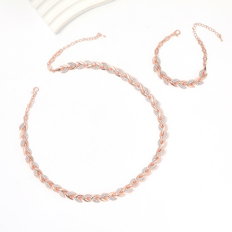 Affordable Luxury Style Creative Willow Leaf Diamond Fishtail Banquet Wedding Jewelry Set