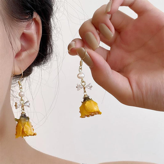 Women's Niche Design Preserved Fresh Flower Rose Earrings