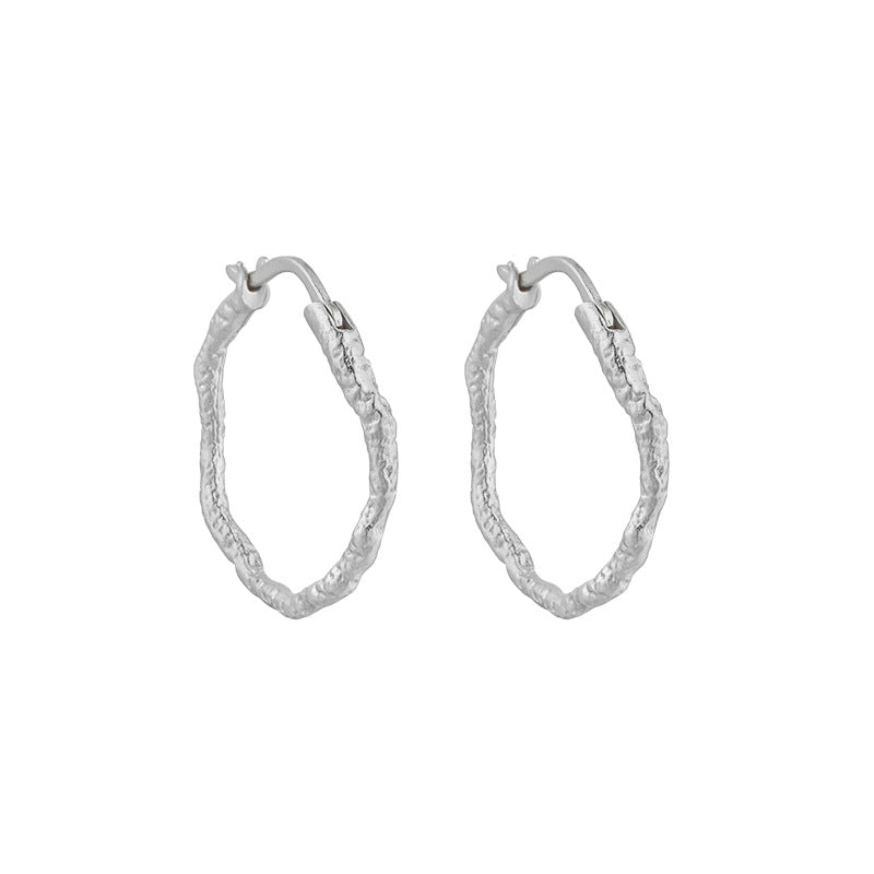 Women's Texture Cold Niche Geometric Circle Sterling Sier Ear Earrings