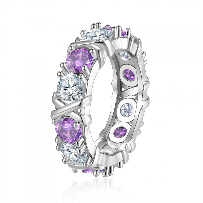 Gold-plated Cross Color Separation Inlaid Zircon Fashion Luxury Trendy Rings