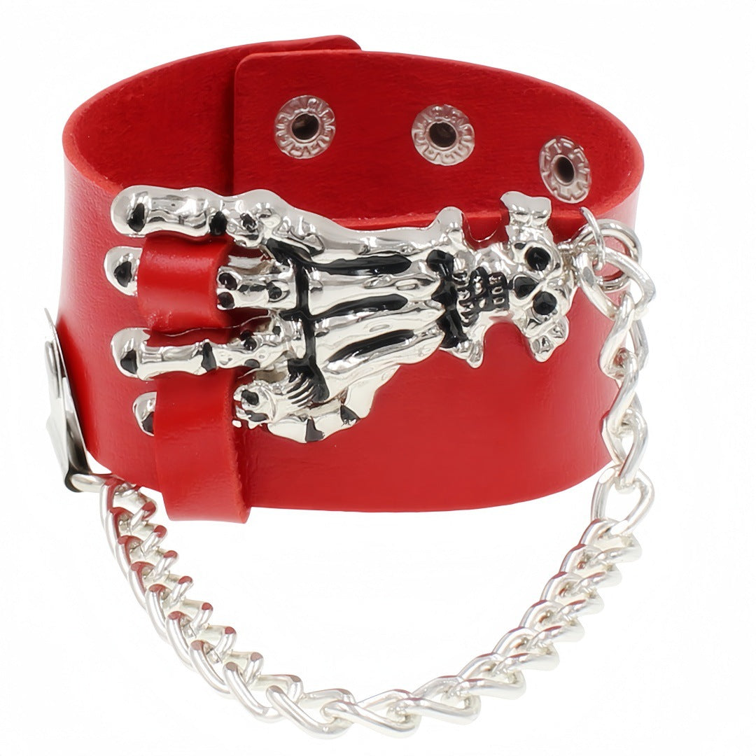 Men's Leather Trendy Cool Retro Skull Ghost Claw Wrist Domineering Exaggerated Rings