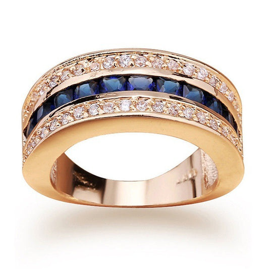 Diamond Sapphire Square Gold Plated Rhinestone Rings