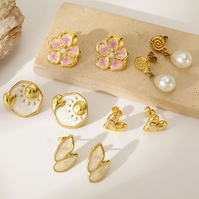 Women's Sweet Drip Glazed Flower Love Daily Versatile Gentle Stainless Earrings