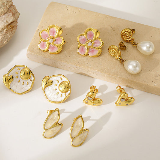 Women's Sweet Drip Glazed Flower Love Daily Versatile Gentle Stainless Earrings