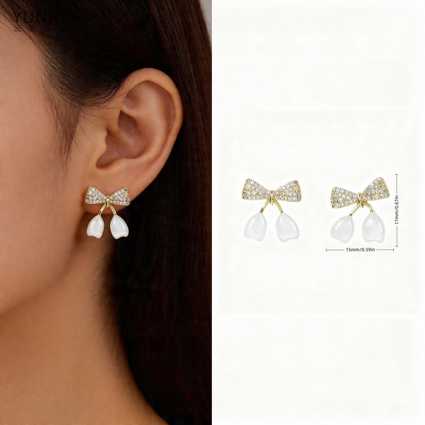 Bow Fashion Simple Micro Inlaid Zircon Personality Stud Earrings