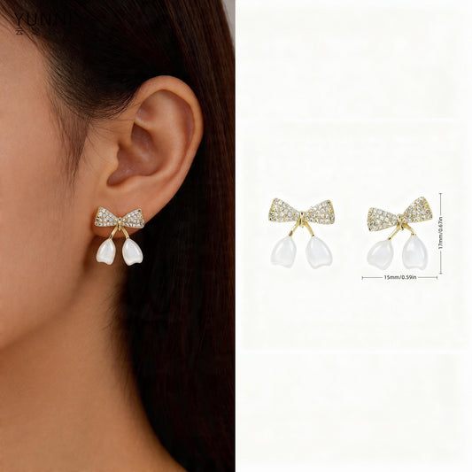 Bow Fashion Simple Micro Inlaid Zircon Personality Stud Earrings