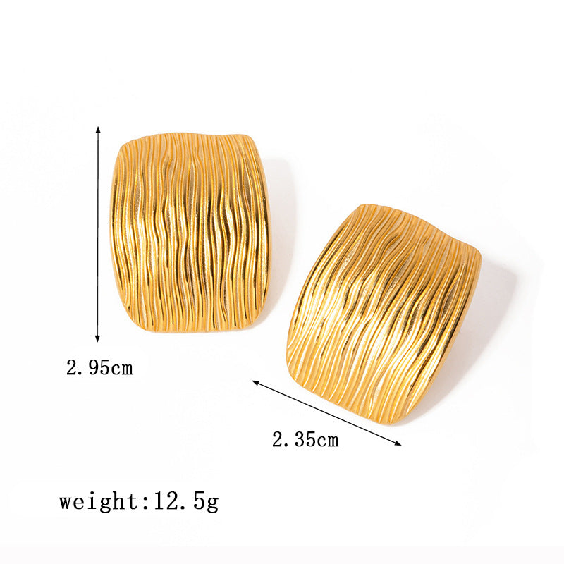 Women's Exaggerated Personalized Gold Stainless Steel Geometric Texture Design Earrings