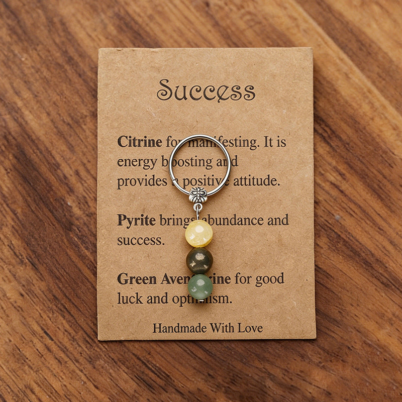 Stone Beaded Key Chain Handmade Tigereye Three Beads Combination Rings