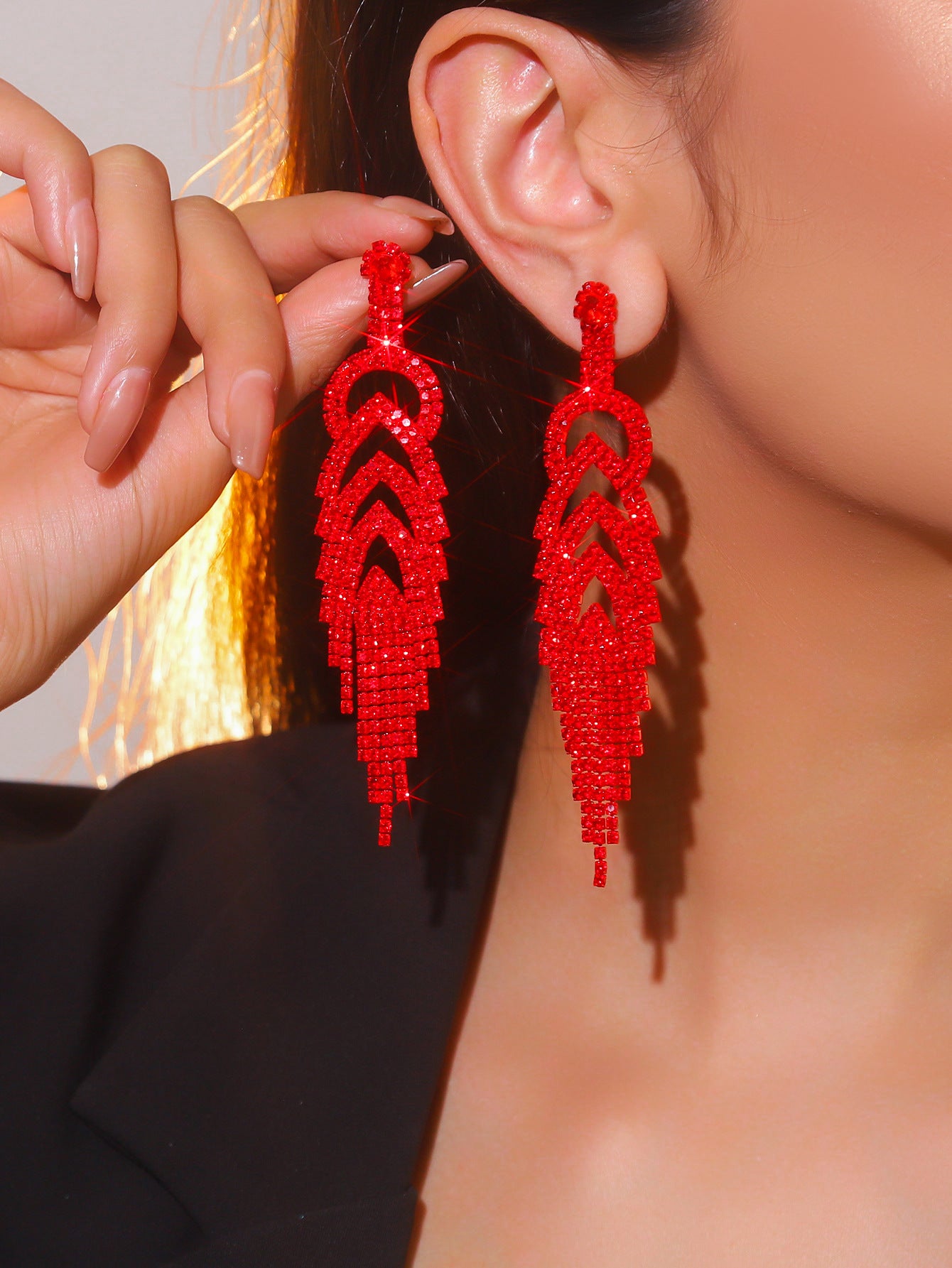 Women's Super Flash Rhinestone Long Fringe High-grade Earrings